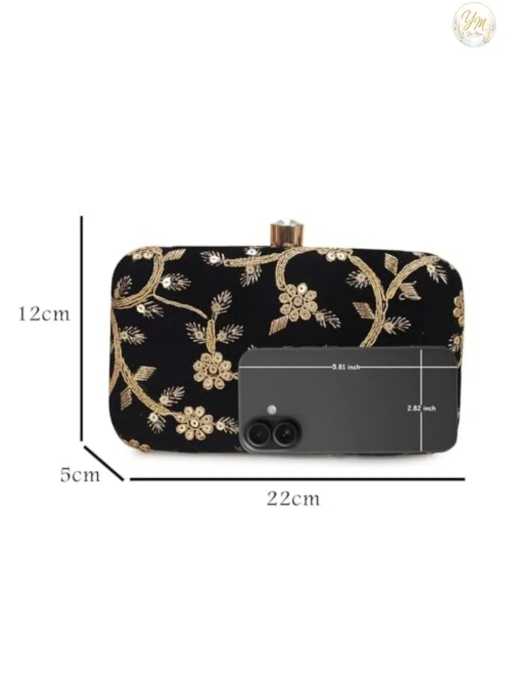 Hand Crafted Embroidered Box Clutch with Crystal Clasp and Chain Strap